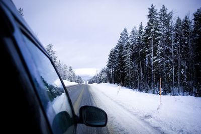 Road amidst trees against sky during winter