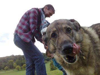 View of dog holding dogs