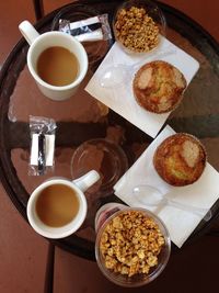Close-up of cappuccino served on table
