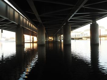 Silhouette bridge over river