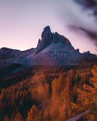 Scenic view of mountains against sky during sunset