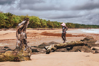 Rear view of man standing on rock