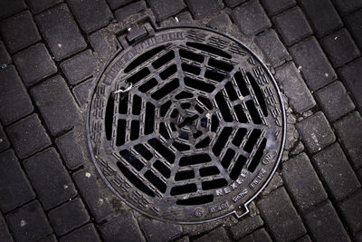 High angle view of manhole