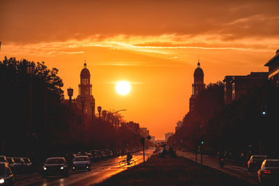 View of city at sunset