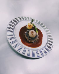 High angle view of food in plate on table