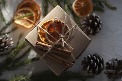 Close-up of christmas decorations on table