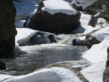 River flowing through rocks during winter