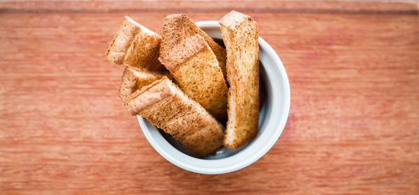 High angle view of breakfast on table