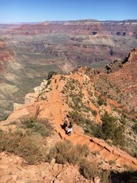 High angle view of people walking on mountain