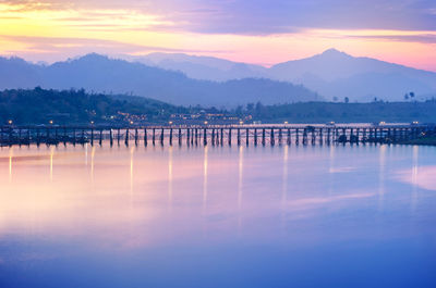 Scenic view of lake against sky during sunset