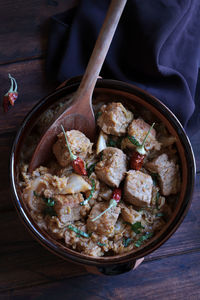 High angle view of food in bowl on table
