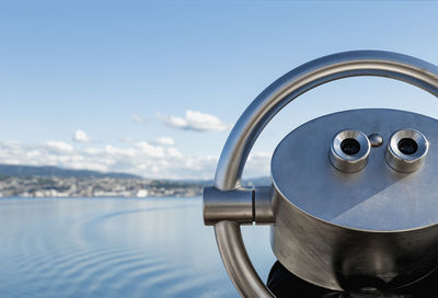 Close-up of binoculars on a ship