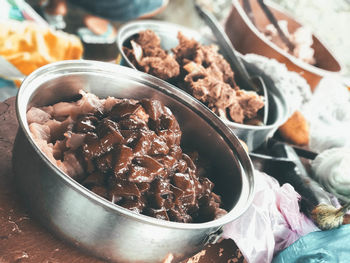 High angle view of food on table