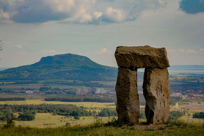 Built structure on land against sky