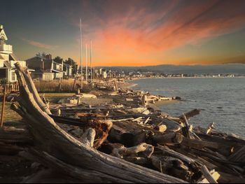 Scenic view of sea against sky at sunset