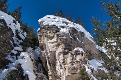 Low angle view of snowcapped mountain against sky