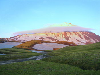 Scenic view of mountains against clear sky