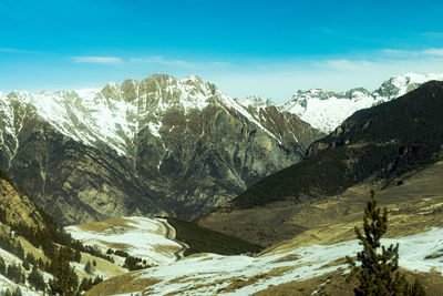 Scenic view of snowcapped mountains against sky