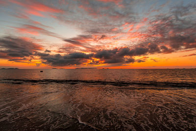 Scenic view of sea against dramatic sky