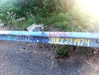Information sign on tree trunk
