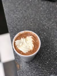 High angle view of coffee on table