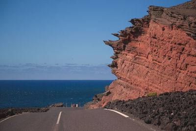 Rock formations by sea against sky