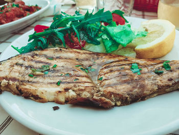 High angle view of food in plate