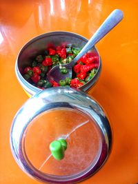 High angle view of food on table
