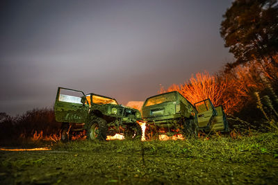 View of illuminated cars at night