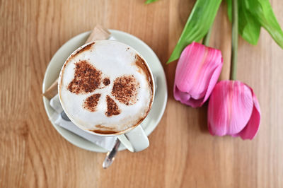 High angle view of coffee on table