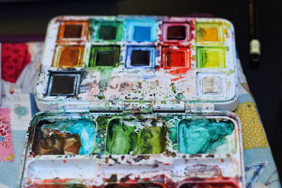 Close-up of colorful paintbox 