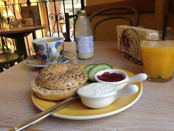 Close-up of breakfast on table