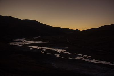 Scenic view of mountain against sky during sunset