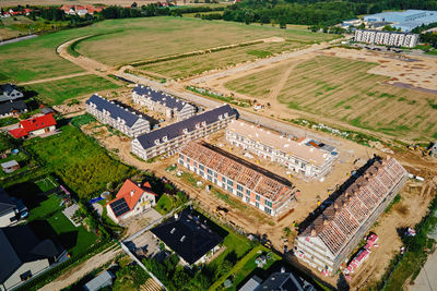 High angle view of buildings in city