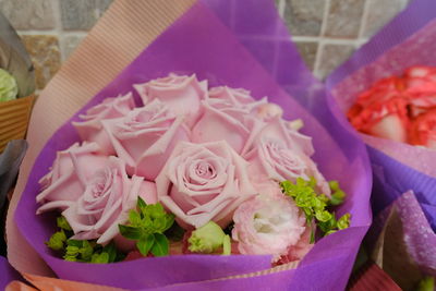 High angle view of rose bouquet