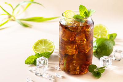 Close-up of drink served on table