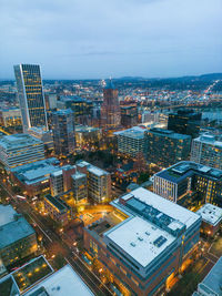 High angle view of buildings in city