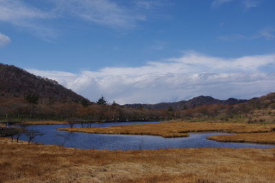 Scenic view of lake against sky