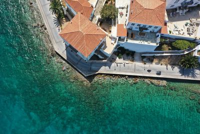 High angle view of buildings in water