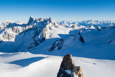 Panoramic view of mountains against blue sky