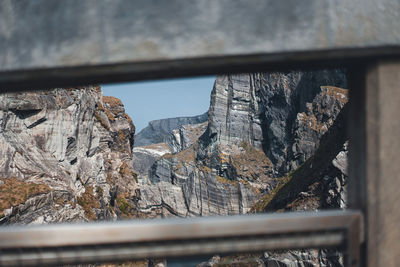 High angle view of rock on window