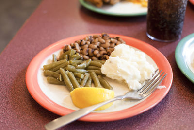 Close-up of breakfast served on table