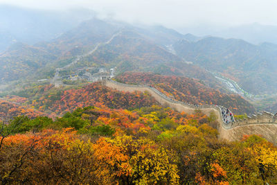 Scenic view of mountains against sky during autumn