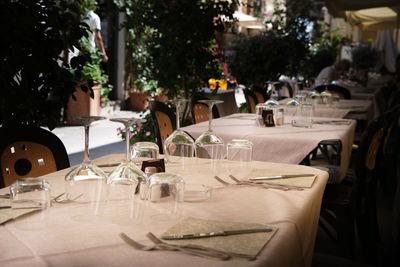 View of dining table at restaurant