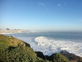 Scenic view of sea against clear sky