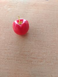 High angle view of strawberry on table