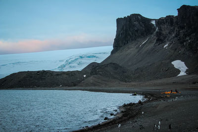 Scenic view of sea against sky during winter