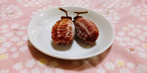 High angle view of breakfast in plate on table