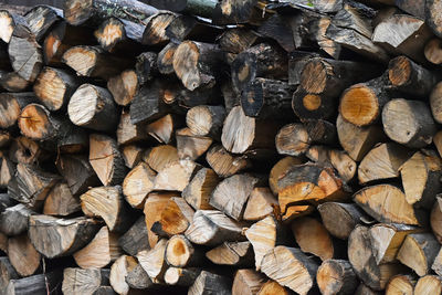 Full frame shot of stacked logs