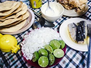 High angle view of food on plate